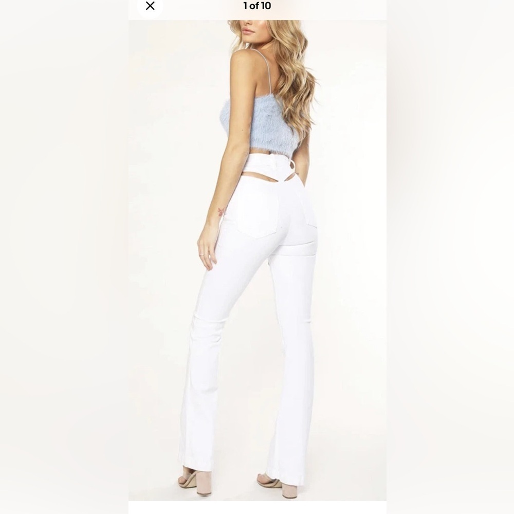 REVICE Women’s AVALON Cutout Detail Flare 70s Retro Jeans-White-Size 23 NWT - Picture 3 of 15